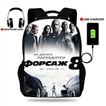 

School Bags Backpack For Boy Girls Fast Furious Children Student Schoolbag Laptop Backpacks With USB Charging