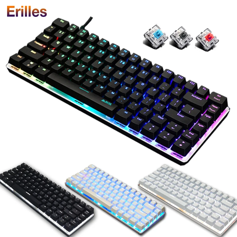 

USB Wired Keyboard Mechanical Gaming Keypads 82 keys RGB Mix Backlit English Keyboards Blue/Red Switch Portable Keyboard