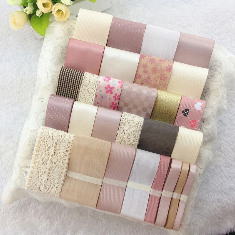 Смешанные 32 YDS Розовые атласные кружевные Grosgrain ленты набор тканевые Diy
