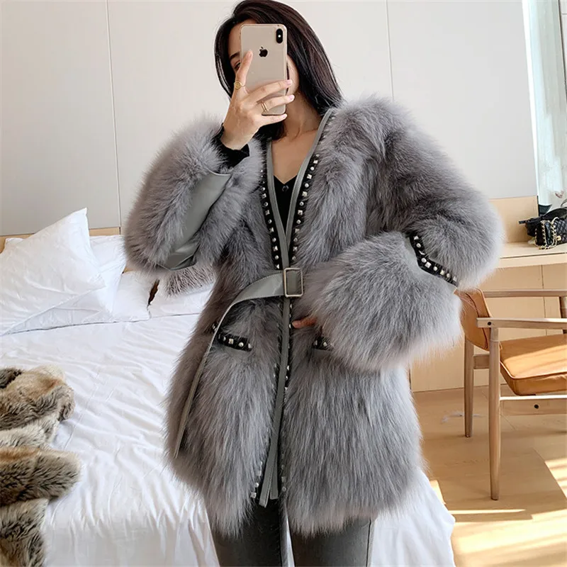 

Real Fox Fur Coat Fox Leather Jacket Luxury Women's New 2021