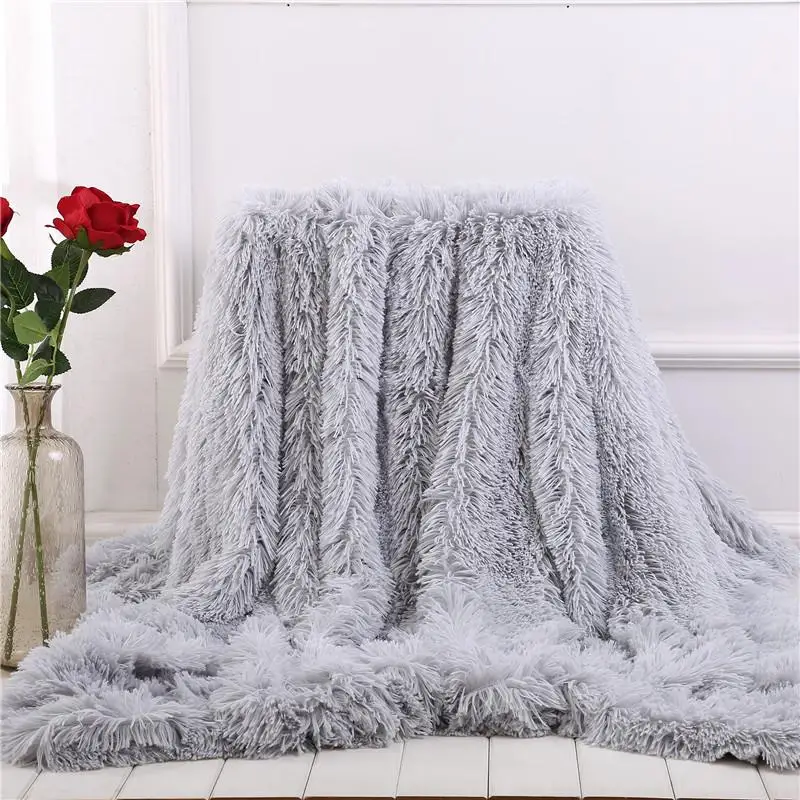 30 Blankets Long Hair Solid Color Blankets Pillowcase Coral Fleece Plaid for Sofa Single/Queen/King Size Blankets