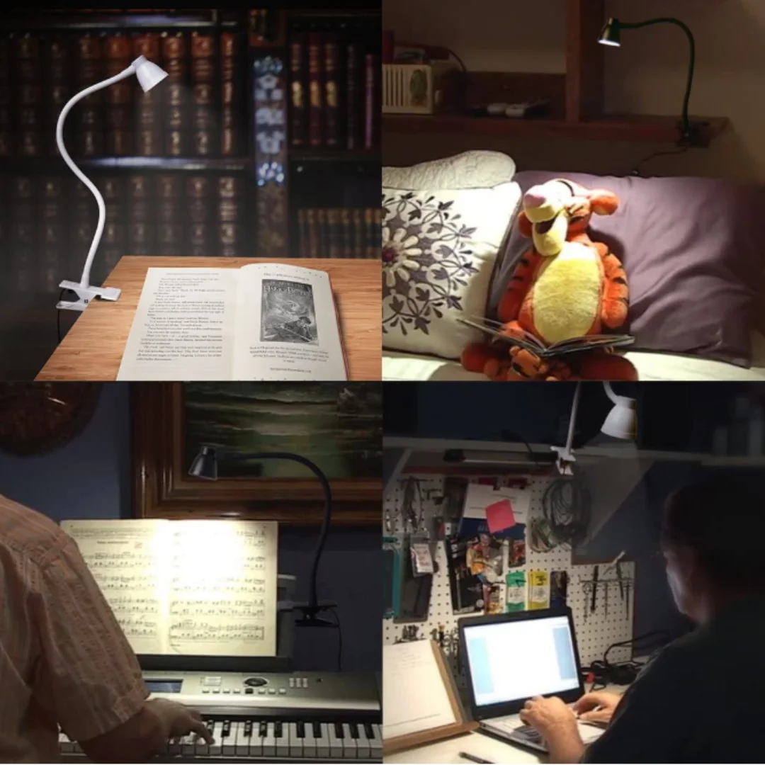 Clip on Desk Lamp, Reading Light, Adjustable Color Temperature, 6 Illumination Modes, 3000-6500K