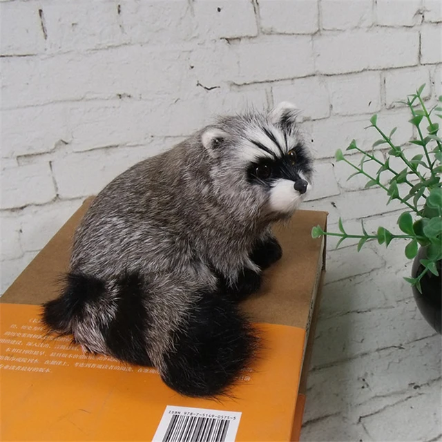 Simulation 3D Raccoon Furry Animal Model Toy Art Craft Desktop Decor Photo Props 4