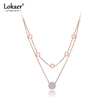 

Lokaer Fashion Titanium Stainless Steel Double Layer Choker Necklaces Clay Rhinestone Geometry Necklace For Women Girls N20003