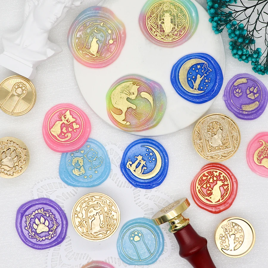 Cute Cat Wax Seal Stamp Retro Sealing Stamp Head for Wedding Invitation Gift Packaging Cards Envelope Scrapbooking