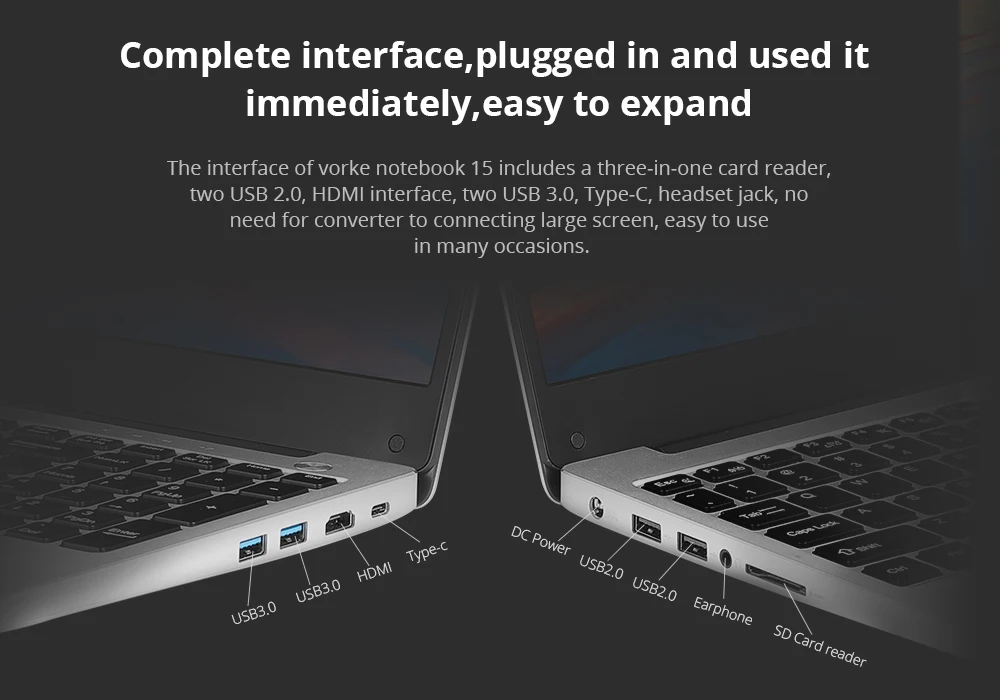 VORKE Notebook 15 4G Laptop Intel Core i7-4500U 15.6'' Screen 19201080 Windows 10 8GB DDR3 256GB SSD (10)