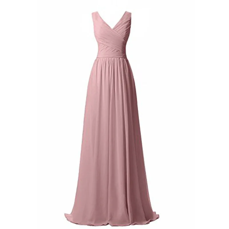 A Line Chiffon Pleat Elegant Off Shoulder V Neck Bridesmaid Dresses Wedding Party Formal Prom Robe De Soiree Zipper Back
