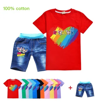

New 2020 Funny Me Contro Te T Shirt Kids Tops Denim Jeans Shorts Pants 2PCS Girls Outfits Set Toddler Boys Summer Clothes Set