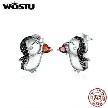 

WOSTU Silver Earrings 925 Sterling Silver Penguin Small Stud Earrings Stud for Women Korean Silver Fine Jewelry CTE383