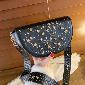

Original Design Fashion Retro Stud Saddle Bag & Fashion Wide Shoulder Strap Shoulder Bag Width 26cm Height 14cm Thickness 10cm