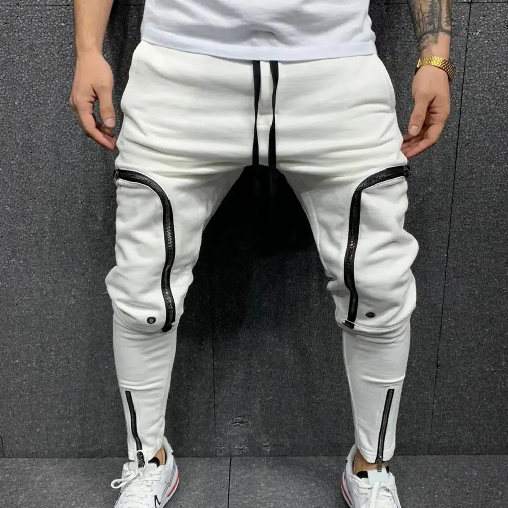 Cargo Pants Men Fashion Solid Color Drawstring Casual Multi Zippers Pockets Trousers Hip Hop Style Men Harem Pants Streetwear wide leg pants fashion pants fashionable wide leg pants