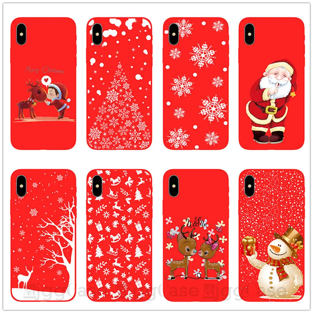 

Cartoon Christmas New year Case For iPhone 7 8 6 6S Plus Santa Claus Phone Case For iPhone XR XS X Xs Max 5 5S Silicone Cover