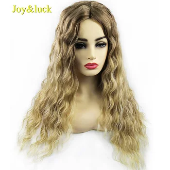 

Joy&luck Long Water Wave Synthetic Wigs Blonde Mix Brown Color Middle Part Wigs for Women Cosplay or Daily Party Wig Costume