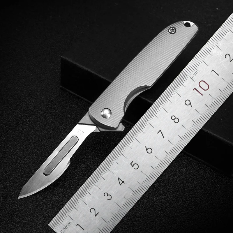 HWZBBEN Scalpels EDC Складной нож из титанового сплава с 10 лезвиями NO.24 гравировальные