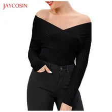 Joycosin, зимний женский свитер, Повседневный, без бретелек, Одноцветный, облегающий, длинный рукав, Женский вязаный свитер, топы, черный, розовый