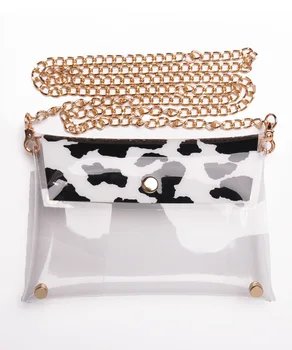 

PVC Transparent Cross body Shoulder Bag With Chains PVC Clutch With Sunflower Cactus Cow Snake skin Pattern DOM1091414