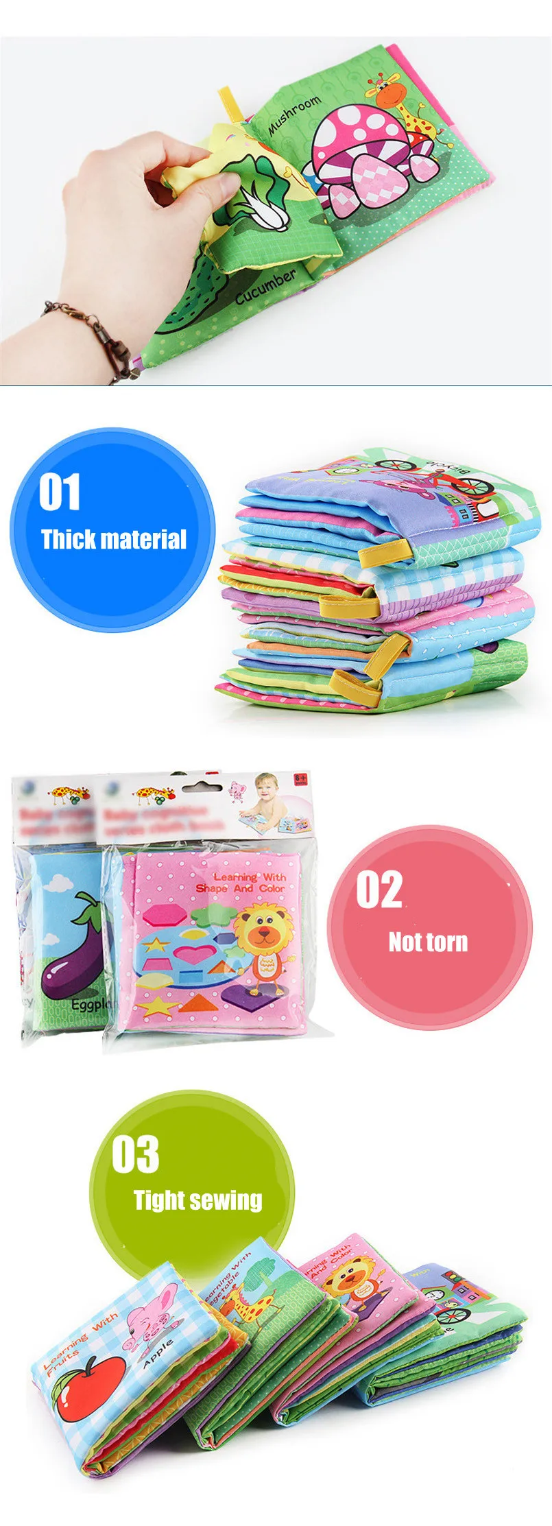 Brinquedos para Bebê de Aprendizagem dos Desenhos Livros de História Algodão Macio Cognize Pano Livro Animados Animais Desenvolvimento Precoce Educacional Inglês 4 Pçs - Set 7 Weddings & Events
