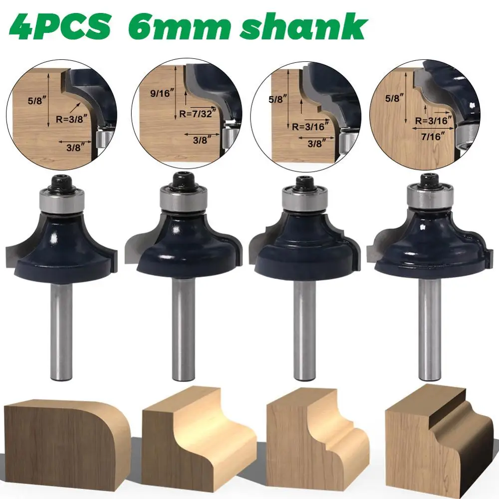4PCS 6mm shank 1 шт. 1/" хвостовик 6 мм хвостовик Ogee окантовка древесины фрезы прямой концевой фрезы триммер очистка заподлицо отделка corne - Длина режущей кромки: 4PCS 6mm shank