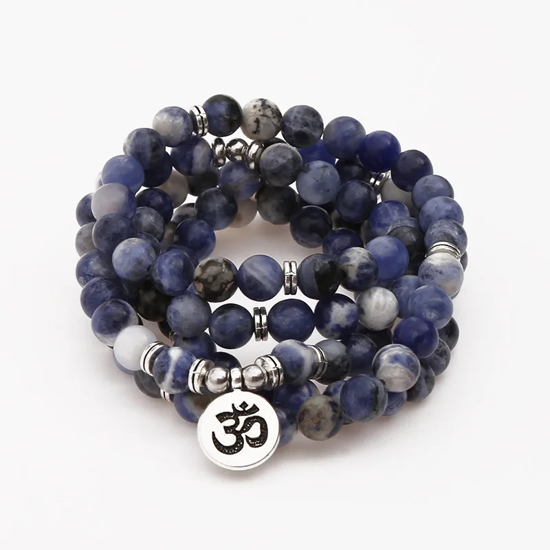 5 Wraps Blue Stone Lotus Jewelry Trendy 108 Mala Yoga Bracelet or Necklace Om Charm Aquamarines | Украшения и аксессуары