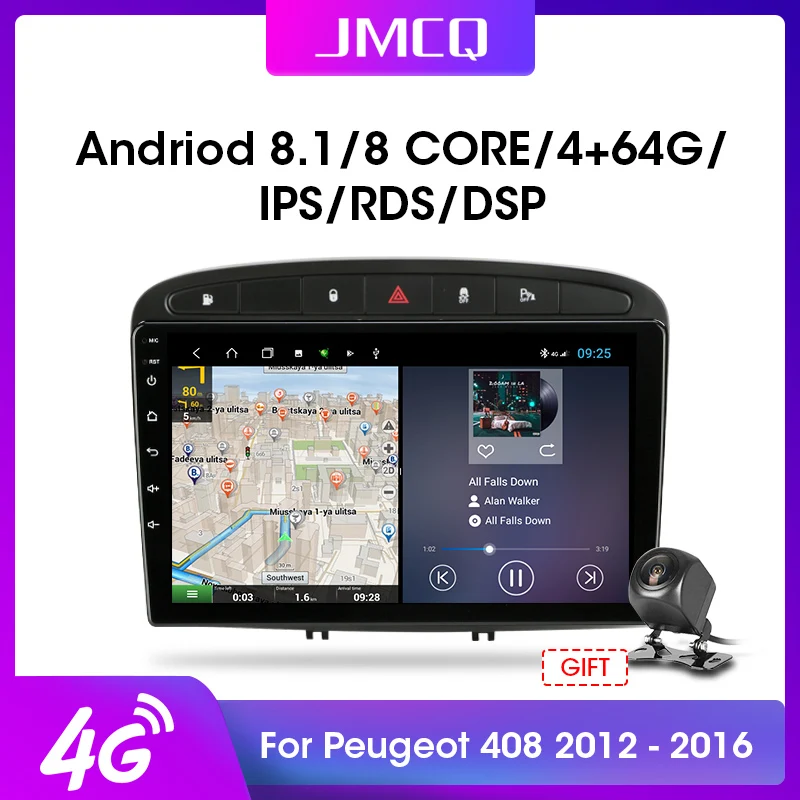 

JMCQ 9" 4G+WiFi DSP 2din Android 9.0 Car Radio Multimedia Video Player Navigation GPS For Peugeot 408 308 2012-2016 Head Unit