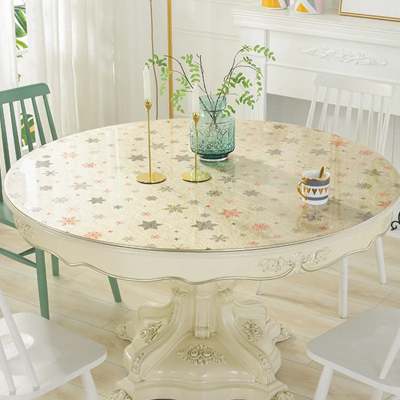 

HAZY PVC Tablecloth Waterproof Round Table Cover Dining Table Mat Protect the Desktop Soft Cloth Rose Table Cloths