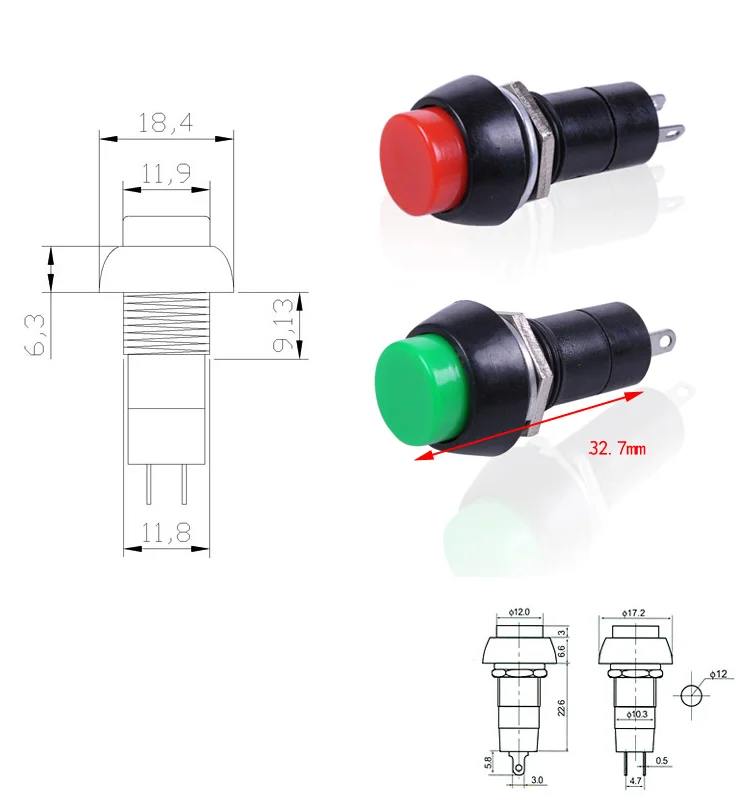 1PSC ПБ-11A Самостоятельная Блокировка, сброс, 3A 250V 2 pin перемещение кнопочный переключатель, переключатель кнопки питания, открытие, 12 мм