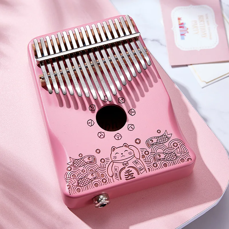 17 Keys Pink Kalimba Finger Thumb Piano Mahogany Body Musical