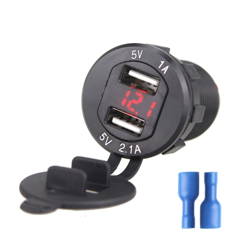 Металлический 12 V/24 V Автомобильный 2 USB зарядное устройство адаптер светодиодный вольтметр для грузовика лодки сотового телефона