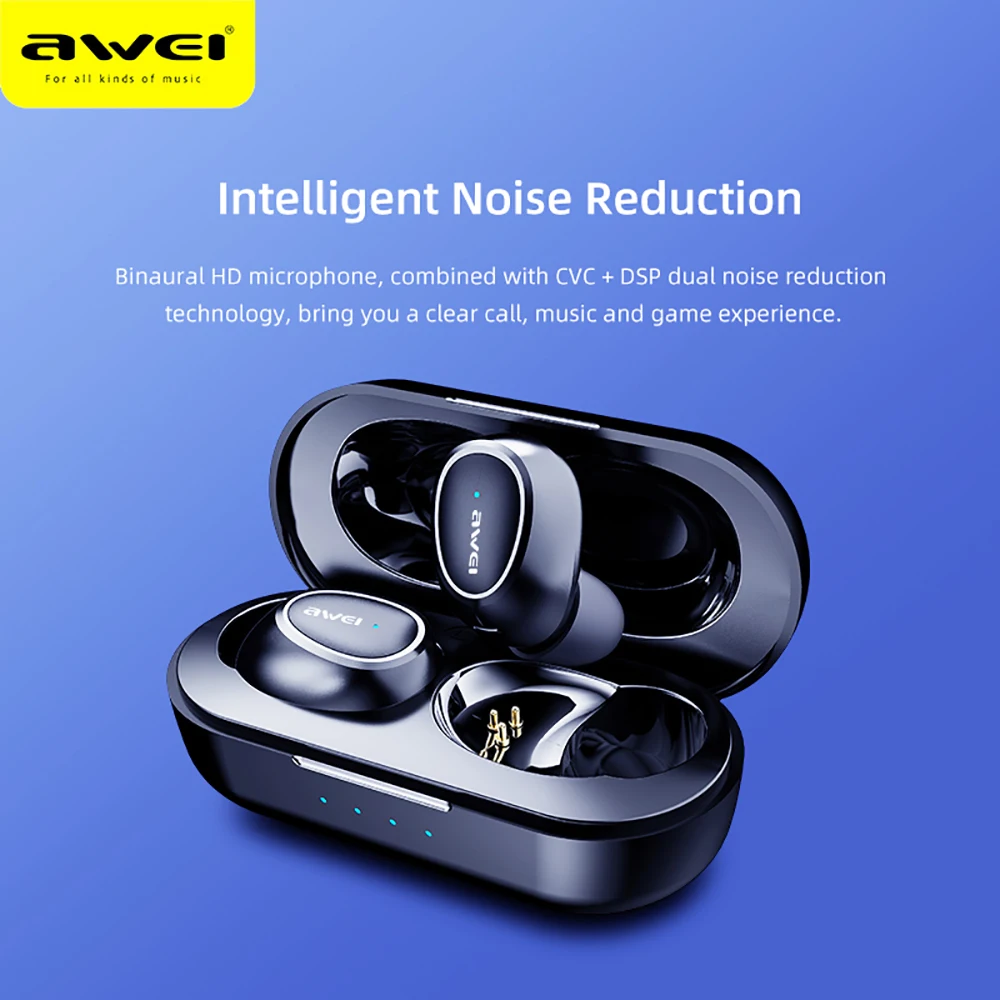 AWEI T16 TWS Ear buds Wireless Charging Earphones Auto Connect Bluetooth Headphone for Xiaomi Redmi Huawei iPhone