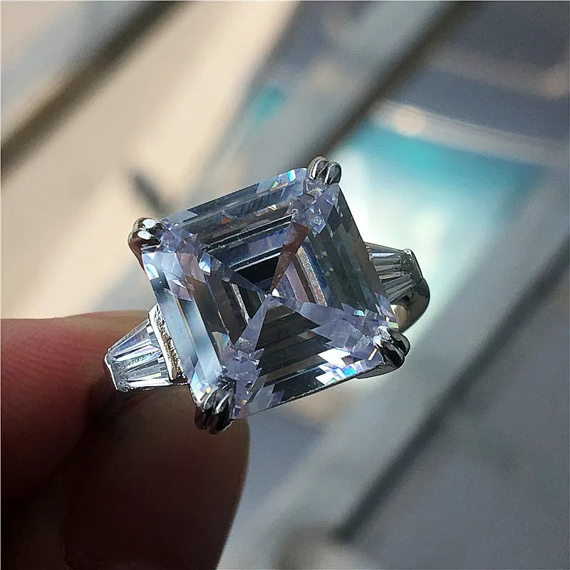 Choucong модное кольцо Asscher cut 12 мм AAAAA cz 925 пробы Серебряное обручальное кольцо кольца для мужчин и женщин ювелирные изделия