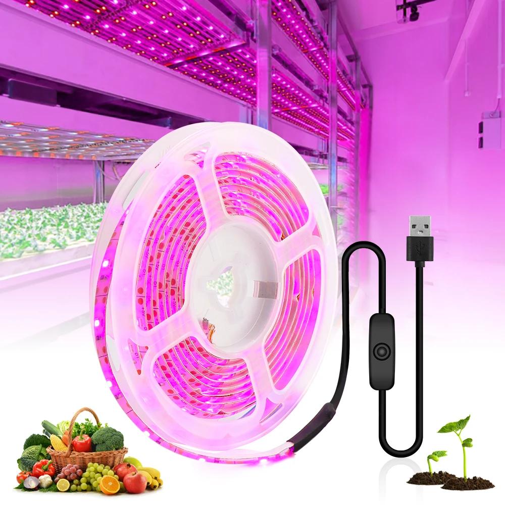 USB Led Grow Light Strip 1M/2M/3M/4M/5M Lamp For Hydroponic Plant Veg Bloom DC5V 