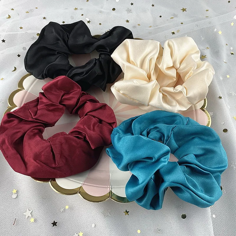 hair bows for women 4pcs/pack Women Elastic Satin Silk Scrunchies Girls Black Rubber Hair Bands Solid Color Hair Ties Rope Chouchou Accessories Set wedding hair clips