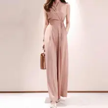 2020 ฤดูร้อนผู้หญิงแฟชั่น Elegant Office Lady Workwear อย่างเป็นทางการ PARTY Romper ด้านข้างขากว้าง Jumpsuit AE187(China)