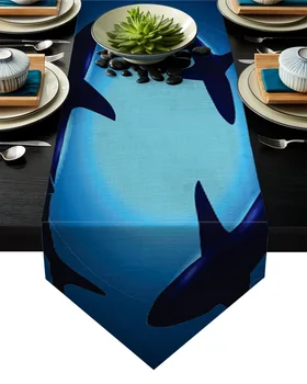 

Underwater Shark Silhouette Black Table Runner Table Flag Home Party Decorative Tablecloth Table Runners