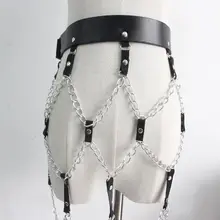Женская Панк Сексуальная искусственная кожа Пояс Отрегулированная юбка жгут с металлическими цепочками