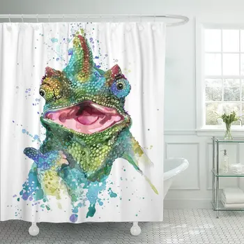 

Green Animal Lizard Chameleon Watercolor Reptile Color Drawing Happy Shower Curtains Waterproof Polyester Fabric 72 x 78 inches