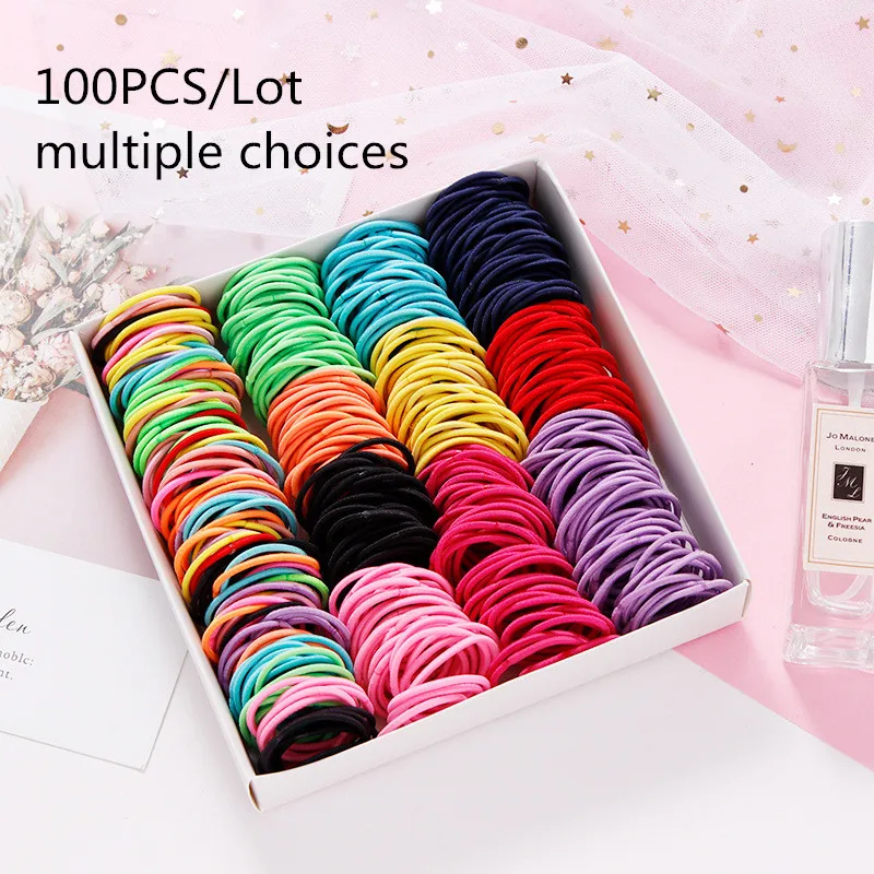 

Hot 100PCS/Lot Girls Multicolored Nylon Rubber Bands Children Safe Elastic Hair Bands Female salon scrunchie Hair Accessories