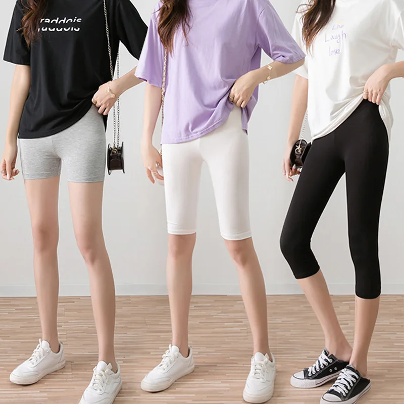 여성용 솔리드 컬러 모달 레깅스, 플러스 사이즈 카프리 레깅스, 하이 스트레치, 캐주얼 슬리밍, 기본 반바지 