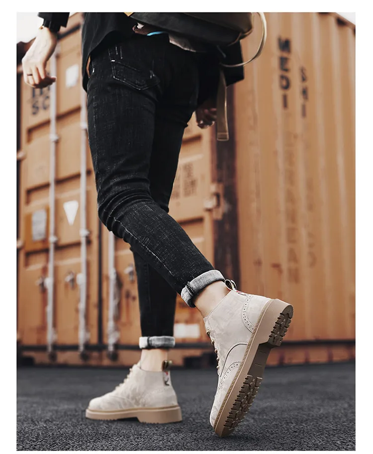 Boots Men Boots Leather Ankle Lace up Bullock Military boots Outdoor work Light fashion Moto Black Boots