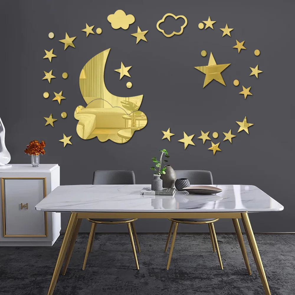 

Moon Cloud Acrylic Mirror Wall Sticker Bedroom Room Home Wall DIY Decoration Mirror Wall Sticker Self Adhesive