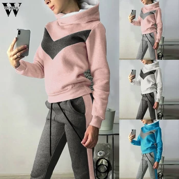 

Womail Tracksuit Women Autumn Winter Two Piece Sets Long Sleeve Patchwork Sweatshirt Jackets Long Pant Female Warm Outfits Suit
