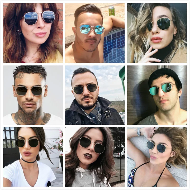 Настоящие стеклянные модные линзы для солнечных очков, ретро круглые шестигранные Роскошные брендовые солнцезащитные очки для женщин и мужчин, солнцезащитные очки gafas Oculos de sol