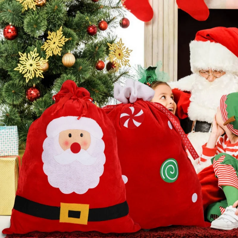 

Large Sized Christmas Stockings Gift Holders Drawstring Treat Bag For Holiday Party Decoration Supplies Articulos De Navidad