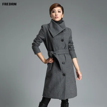 

FREDRM Women Woolen Coats 2020 New Spring Autumn Trench Coat Plus Over Size 4XL Turn-down Collar Md-long Female Outerwear