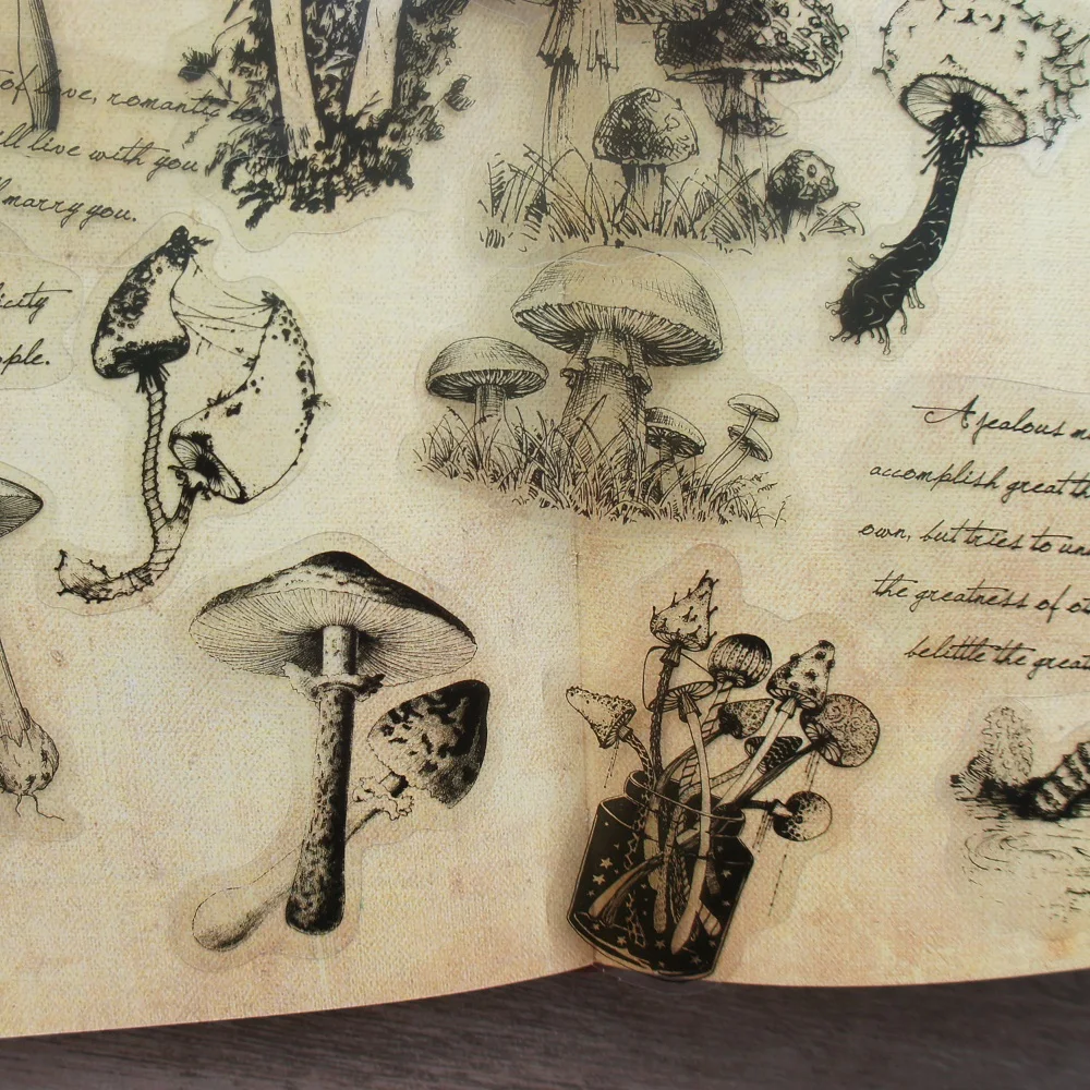 

48pcs MIX Size Black Sketch Wild Mushroom Style PVC Sticker Scrapbooking DIY Gift Packing Label Decoration Tag