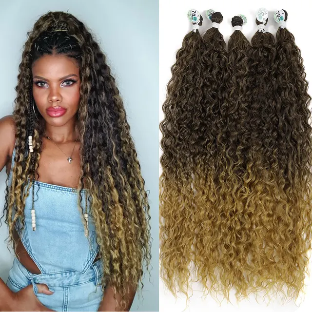 Kinky Curly Hair Bundles Synthetic Hair Extensions Blonde Two Tone Color Hair Weave Bundles Thick 300g For Women Free Shipping MT4-27