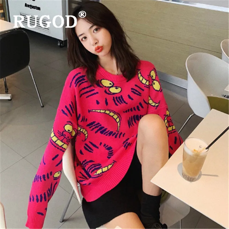 RUGOD 2020 новый осенний Женский трикотажный свитер с мультяшным принтом удобный