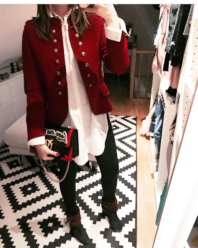 Ideal  Spring Autumn Women Jackets Long Sleeve Slim Short Coat Double-Breasted Female Basic Small Suit Cas