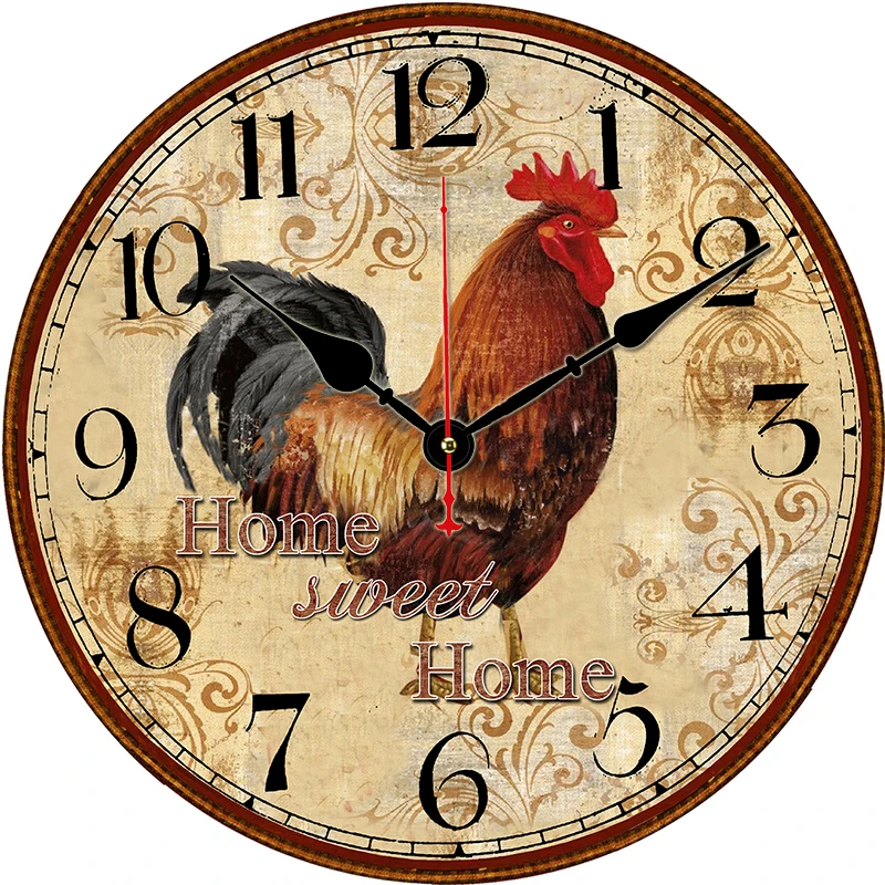 Large Rooster Wall Clock Vintage Farmhouse Kitchen Wall Clocks Battery Operated Rooster Analog