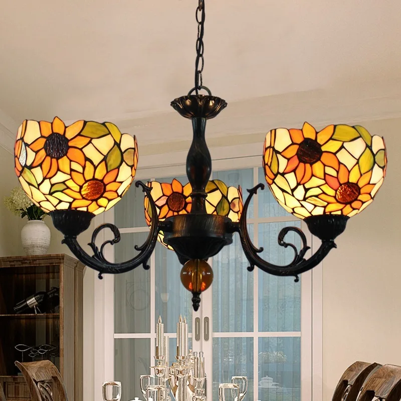 

Ou after guti tiffany stained glass sitting room dining-room sunflower rural three bedroom bar head pendent lamp